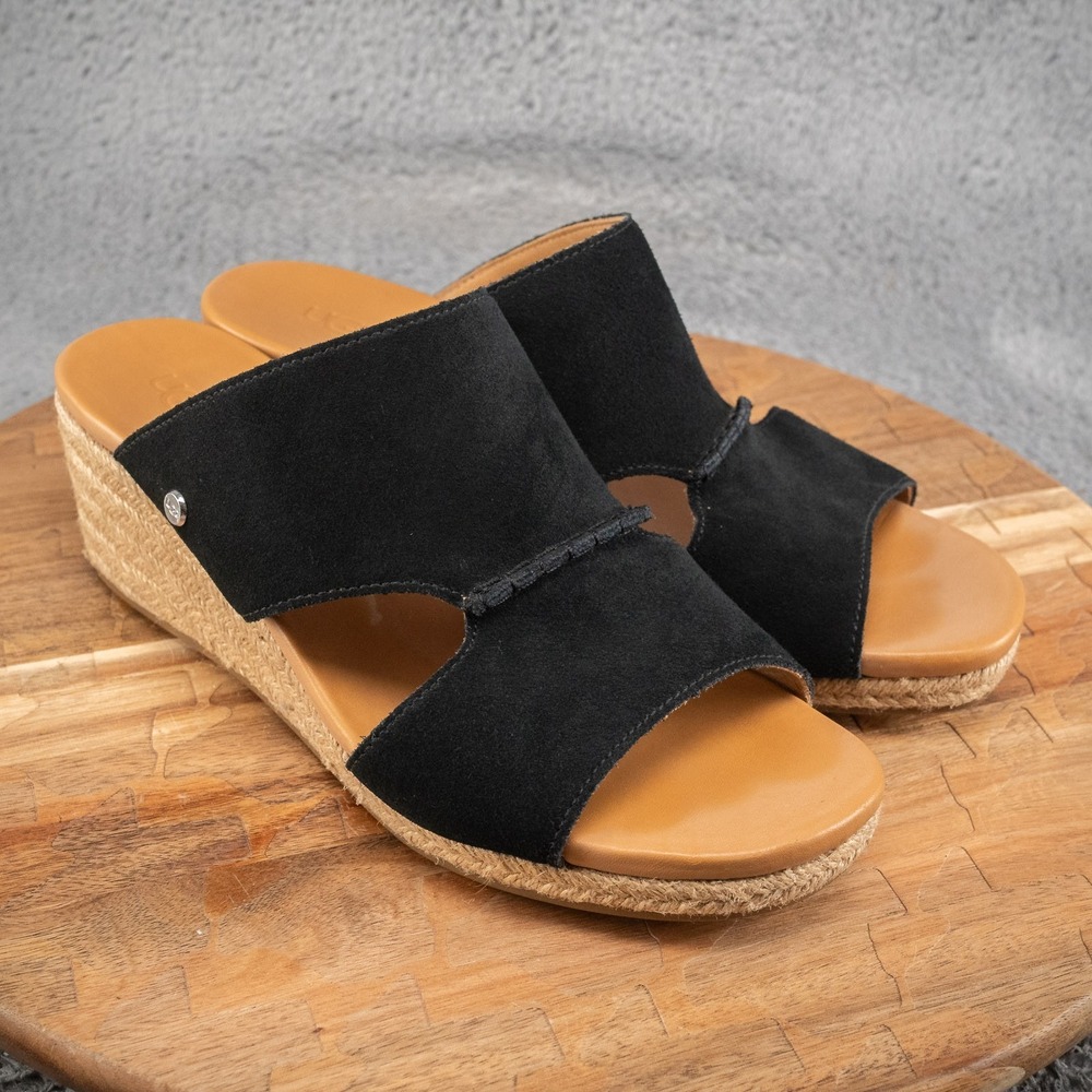 UGG Womens Eirene Espadrille Wedge Sandals Black Suede 1120038 Size‎ 9